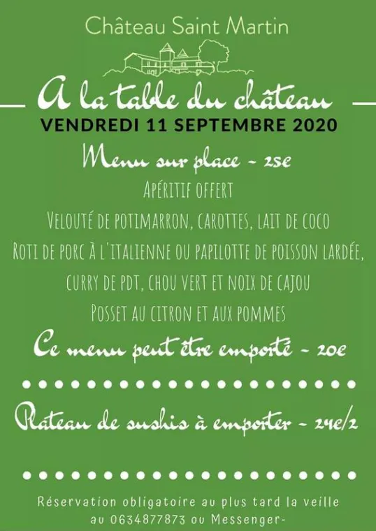 Table du château 11 septembre, Pouillon, Château Saint-Martin