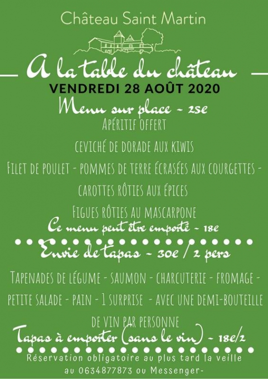Table du château - 28 août, Pouillon, Château Saint-Martin