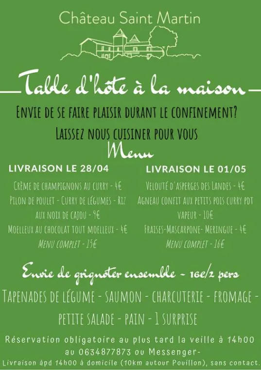 Table d'hôte à domicile, Pouillon, Château Saint-Martin